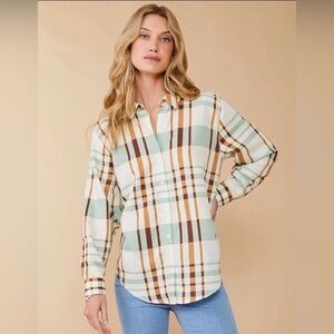 SPARTINA 449 Aida Buttonfront Shirt XS, Kalalanta Plaid Cream | NWT Never Worn